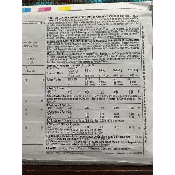 Simplicity 4434 boby hood top pant swaddle bib pattern - Picture 5 of 5